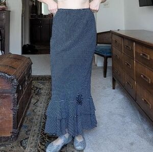 Vintage MSK Black and White Polka Dot Ruffle Tiered Rosette Maxi Skirt